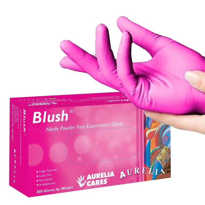 Pink Nitrile Disposable Gloves Aurelia Blush Latex Free