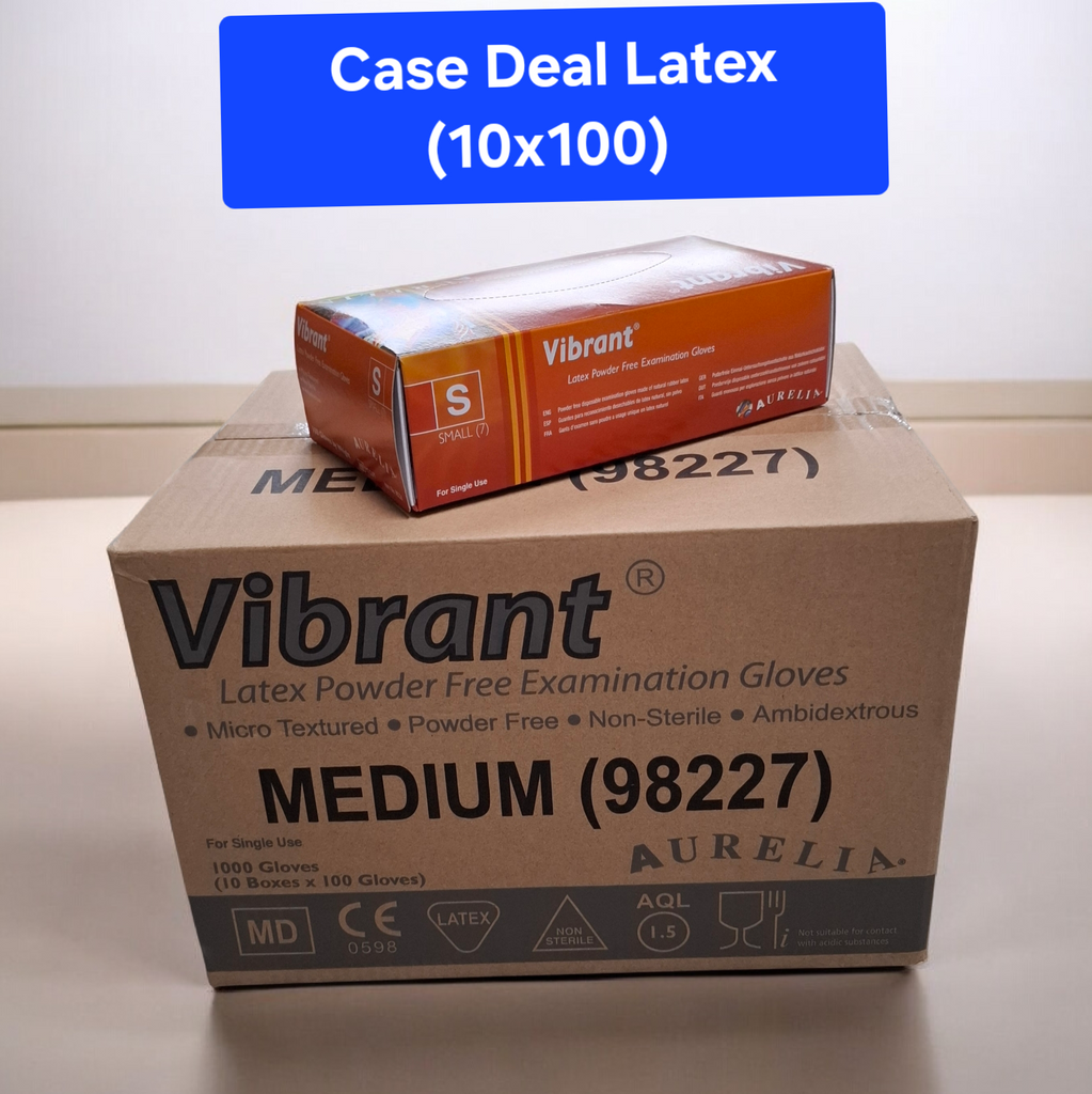 CASE 10 x 100 Aurelia Vibrant Latex Gloves (Powder Free - 100Pk)