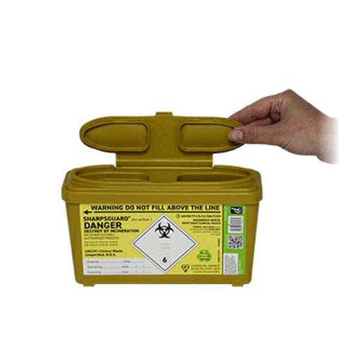 Sharps Bins Container 1ltr - Yellow Lid