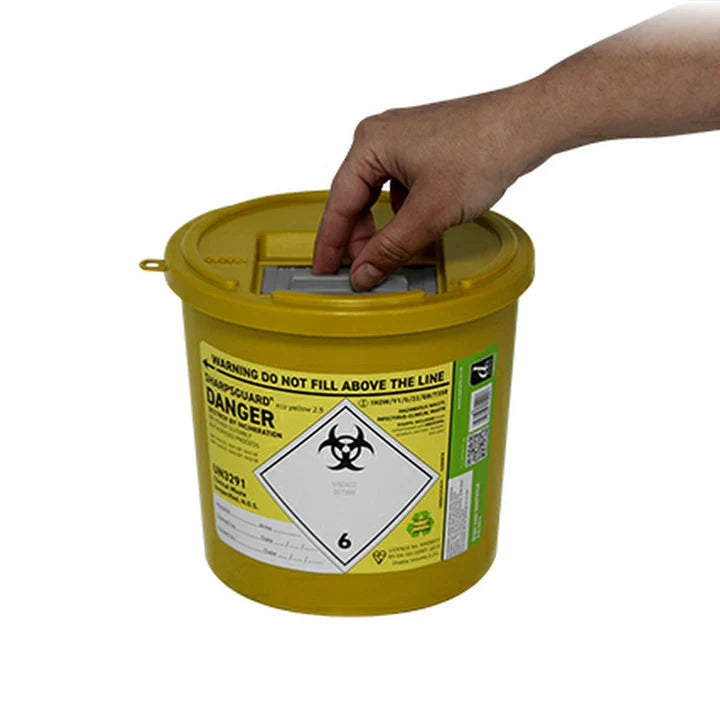 Sharps Bins Container 2.5ltr - Yellow Lid