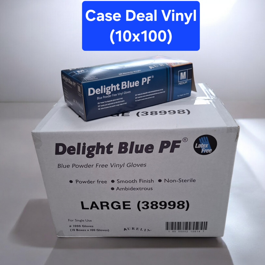 CASE 10 x 100 Aurelia Blue Delight Vinyl Gloves Powder Free