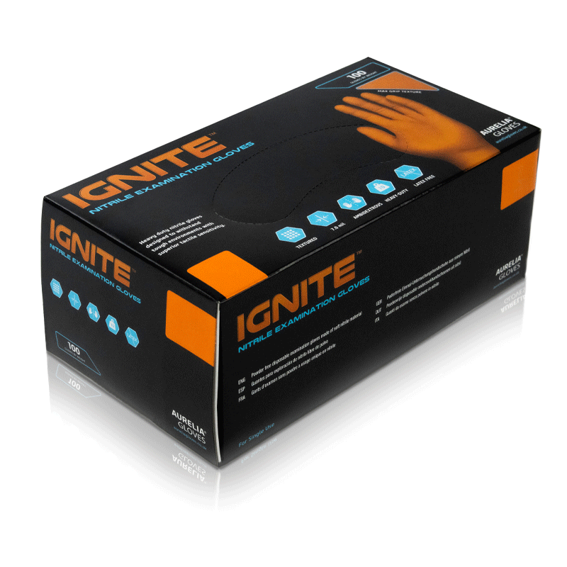 Aurelia Ignite Orange Heavy Duty Nitrile Gloves (Latex Free - 100Pk)