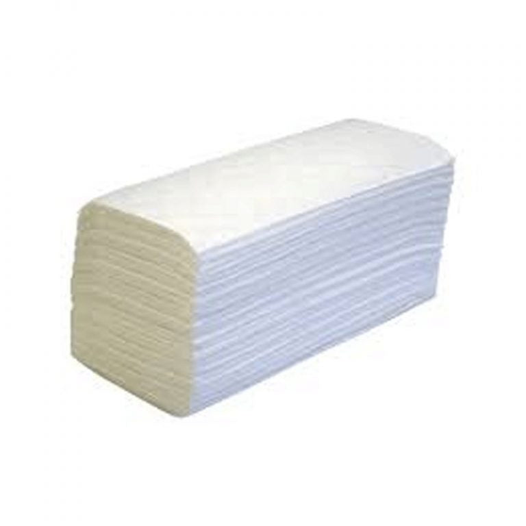 A pack of white Premier hand towels, z-folded.